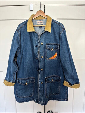 Vintage High Sierra Denim Jacket Chore Coat  Size Large with Quilted Appliqué